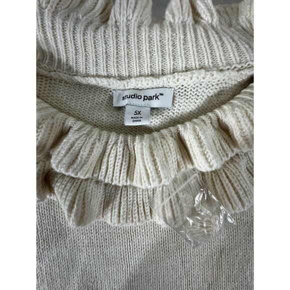 Studio Park X Shaun Killinger Ruffle Neck Wrist Sweater Size 5X Cream Ivory - Picture 4 of 8